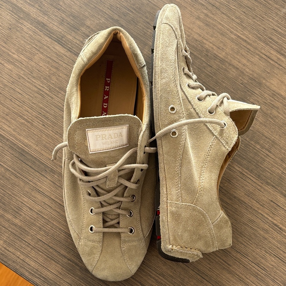 Prada Men's Beige Suede Sneakers